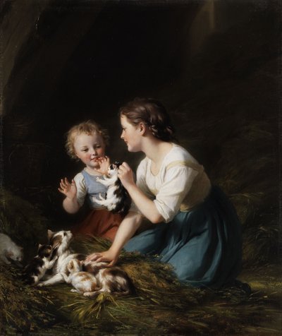 Enfants avec chaton - Fritz Zuber Buhler